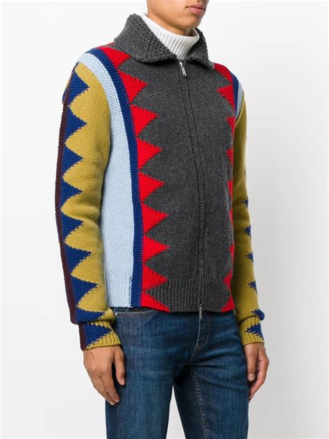 prada mens grey cardigan with orange zig zag|Anthracite Gray Wool cardigan .